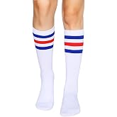 Henwarry Over the Calf Tube Socks Classic Triple Stripes Cotton Retro Socks | Men Women Youth Boy Girls Halloween Cosplay Athletic Skating Uniforms Costume Party