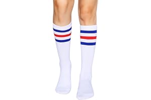 Henwarry Over the Calf Tube Socks Classic Triple Stripes Cotton Retro Athletic Socks for Men and Women