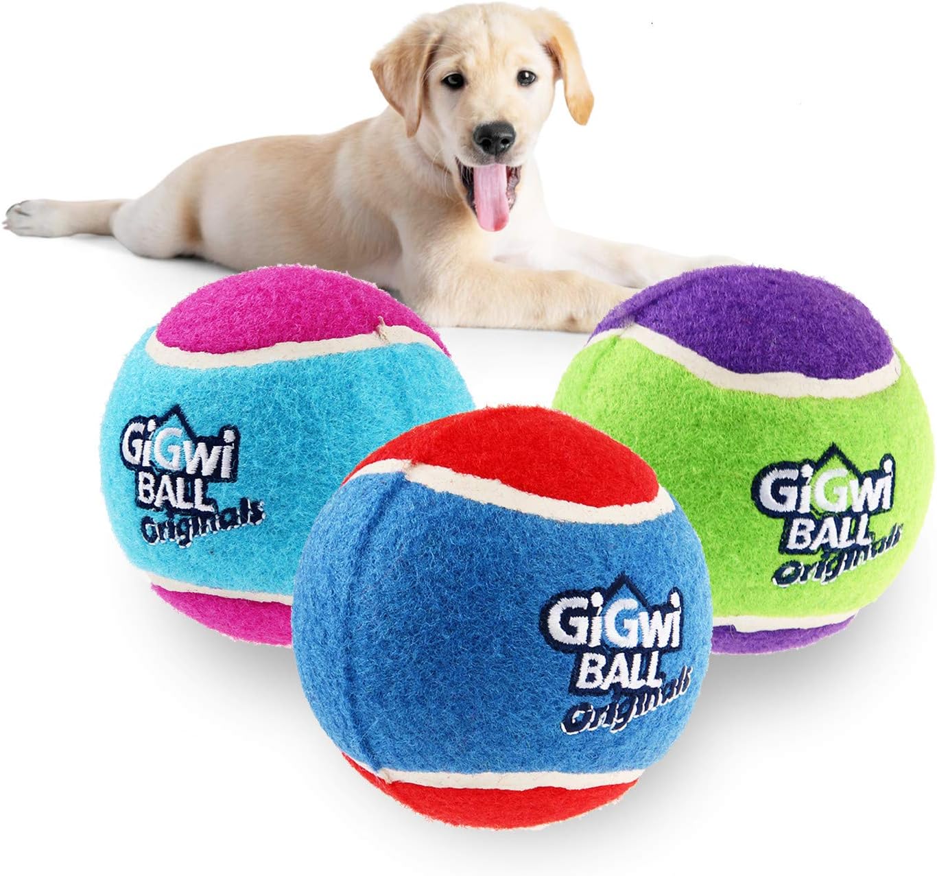 GiGwi Dog Squeaky Tennis Ball 2.5”, Bouncy and Assorted Colors Rubber