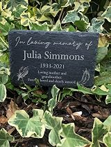 ukgiftstoreonline Personalised In Loving Memory Feathers Slate Marker Garden view 1
