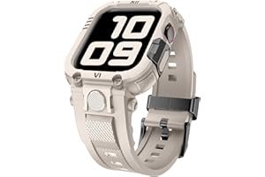 XYF Bands Compatible for Apple Watch 45mm 44mm 42mm Band, Men Women Sport Matte Silicone Strap Band Rugged Metal Bumper Case for iWatch Bands Series 9 8 7 6/SE 5 4 3 2 1 (42/44/45mm, Starlight)