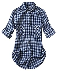 Match Womens Button Down Flannel Plaid Shirts roll