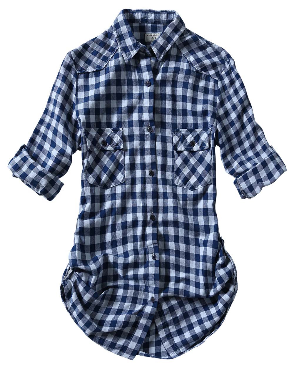 Match Womens Button Down Flannel Plaid Shirts roll