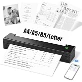NDYIN Portable Printer Wireless for Travel, D80 Thermal Printer, Inkless Printers, Compatible with iOS, Android, Laptop, Supports 8.5" x 11" US Letter &amp; A4 &amp; A5 for Home Use, Office, Vehicles, Black