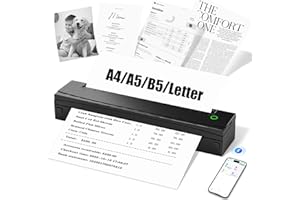 NDYIN Portable Printer Wireless for Travel, D80 Thermal Printer, Inkless Printers, Compatible with iOS, Android, Laptop, Supports 8.5" x 11" US Letter & A4 & A5 for Home Use, Office, Vehicles, Black