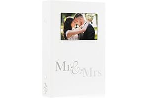 Lanpn Wedding Photo Album 4x6 300 Pocket Photos Slip in, Linen Cover Large Capacity Newlywed Marriage Window Album Hold 300 Horizontal Photos (Mr & Mrs, White)