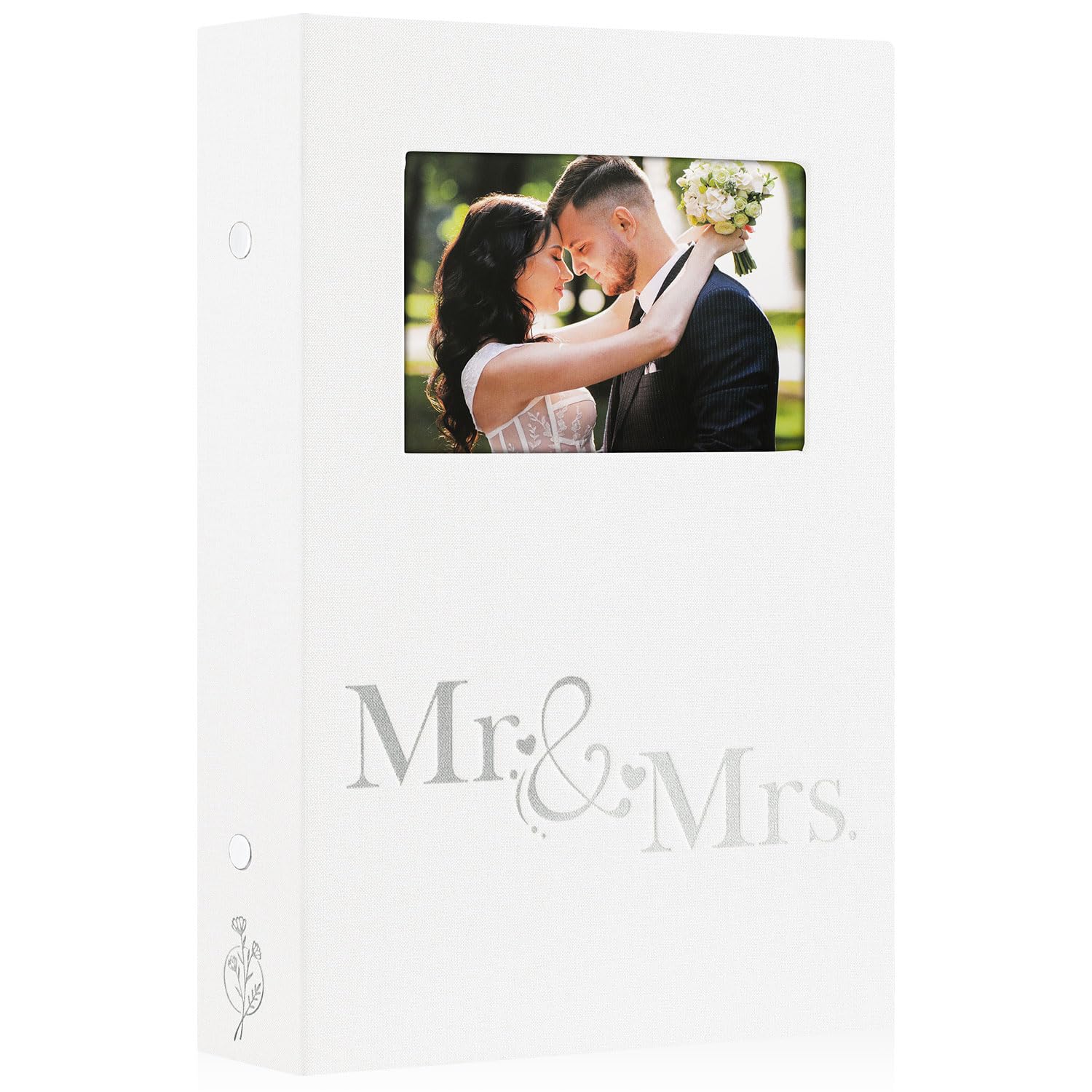 Lanpn Wedding Photo Album 6x4 300 Pocket Photos Slip in, Linen Cover Large Capacity Newlywed Marriage Window Album Hold 300 Horizontal Photos (Mr & Mrs, White)