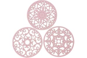 SMITHCRAFT Smitchraft Silicone Trivets for Hot Dishes, Pots & Pans, Silicone Hot Pads for Kitchen Quartz Countertops, Silicone Pot Holders Mat, Multi-use Carved Heat Resistant Mat for Counter & Table, Set 3 Pink