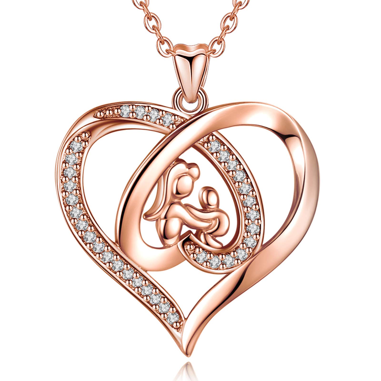 Eudora Mother Daughter Son Necklace Rose Gold 925 Sterling Silver Pendant for Mama Daughter Necklace Nice Jewellery for Women Best Gift for Mother's Day,18inch Chain (Mother's Love Rose Gold) — image 1