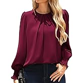 Kate Kasin Womens Dressy Business Casual Tops, Pleated Long Sleeve Shirts, Office Work Blouses