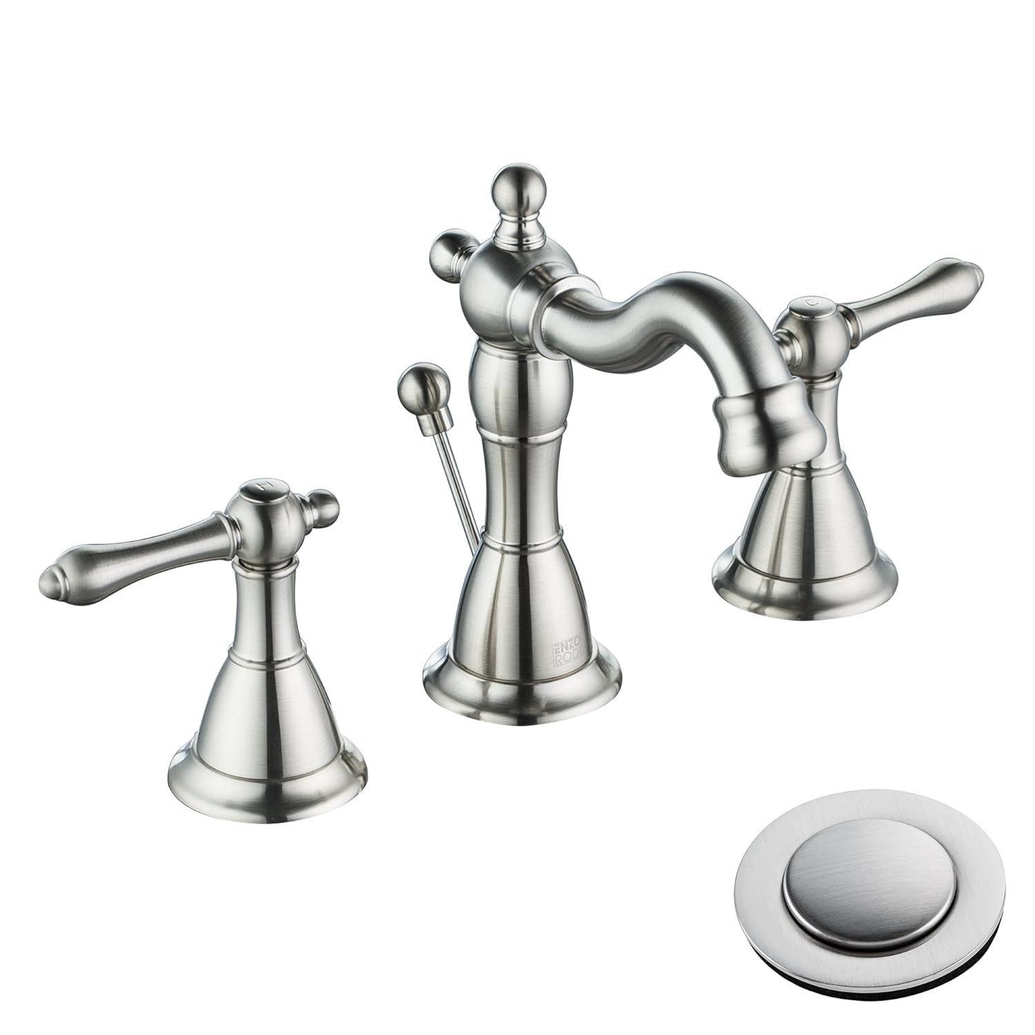 Enzo Rodi LOW-LEAD Brass Classical Two-Handle 3 Holes Widespread Bathroom Sink Faucets with Valve and Lift Pop-up Drain Assembly Brushed Nickel ERF2311344AP-10