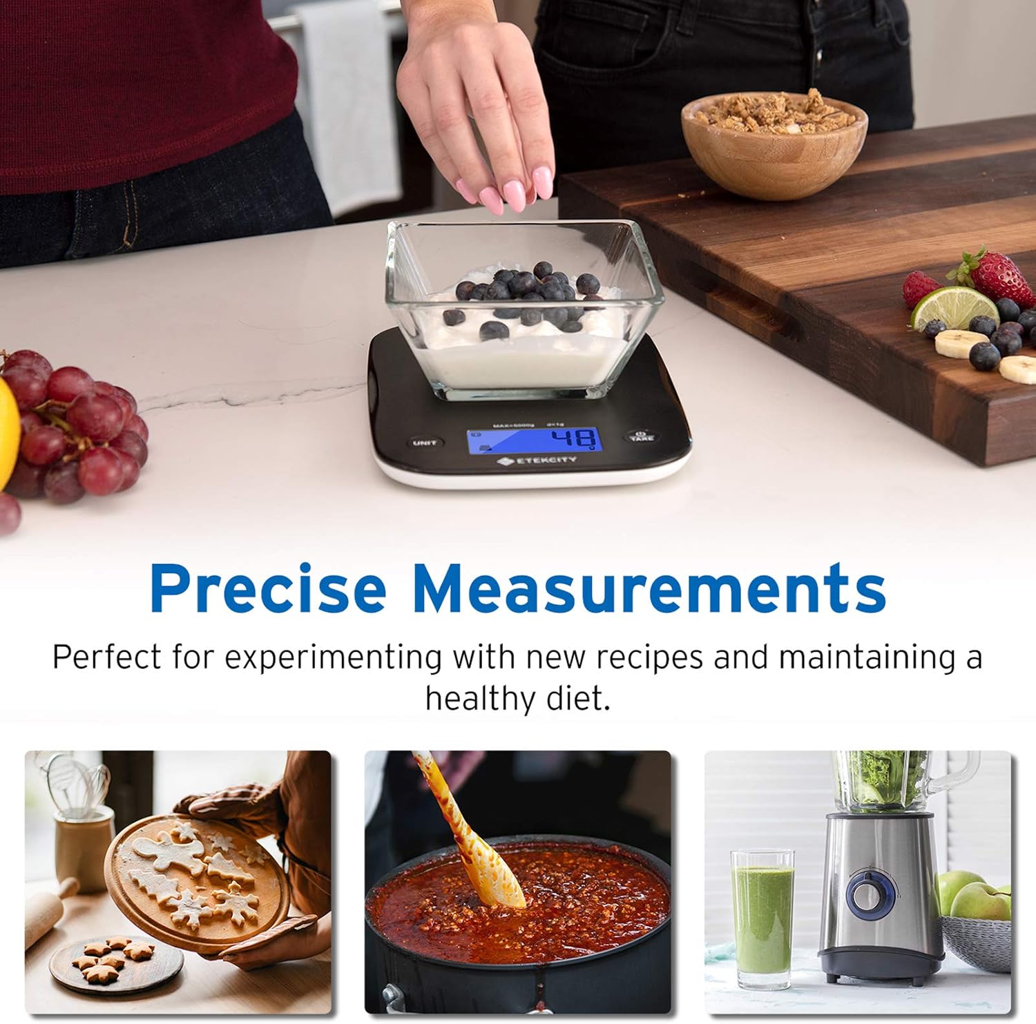Etekcity Food Kitchen Scale, Digital Weight Grams and Oz for Baking and Cooking, Large, Black Plastic: Kitchen & Dining