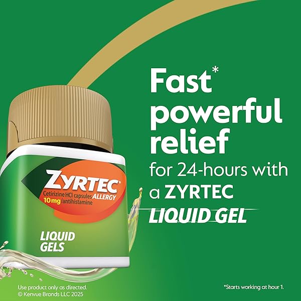 ZYRTEC 24 HOUR ALLERGY RELIEF LIQUID GELS, ANTIHISTAMINE CAPSULES WITH CETIRIZINE HCL ALLERGY MEDICINE FOR ALL-DAY RELIEF FROM RUNNY NOSE, SNEEZING, ITCHY EYES & MORE, 40 COUNT