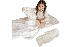 Bloomere Organic Toddler Nap Mat – 100% Cotton Kids Washable Sleeping Mat & Detachable Pillow – Sleeping Bag with Soft 1.5” Pad – Ideal Nap Mat for Daycare, Preschool, & Sleepovers