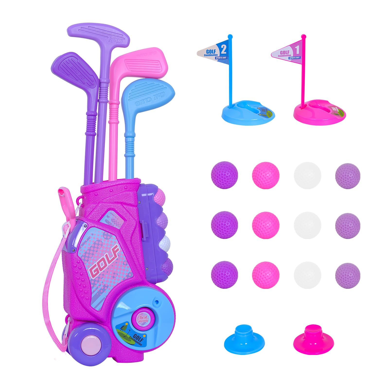 Photo 1 of Nattork Toddler Golf Set for Boys Girls Aged 1 2 3 Years Old, Upgraded Kids Golf Cart with 4 Clubs & 12 Balls, Outdoor Indoor Sports Toy Birthday Gift, Rose