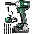 KIMO Cordless Impact Wrench 1/2", Brushless Impact Driver with 600 ft-lb Max Torque, 3000 RPM, 20V Electric Impact Wrench with 1 Hour Fast Charger & Variable Speeds, 1/2 Impact Gun for Car Home