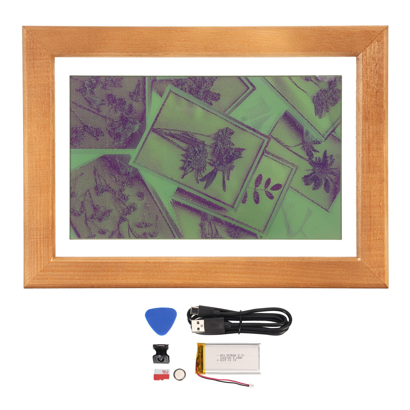 Cryfokt 7.3 Inch Digital Photo Frame, 800x480 Resolution Ink Screen E Paper Picture Frame, Support Seven Colors Display, Wooden Frame for Office