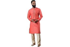 Filori Studio - Men's Traditional Motif Self Woven Design with Lace Detailing Long Kurta (Kurta Only)