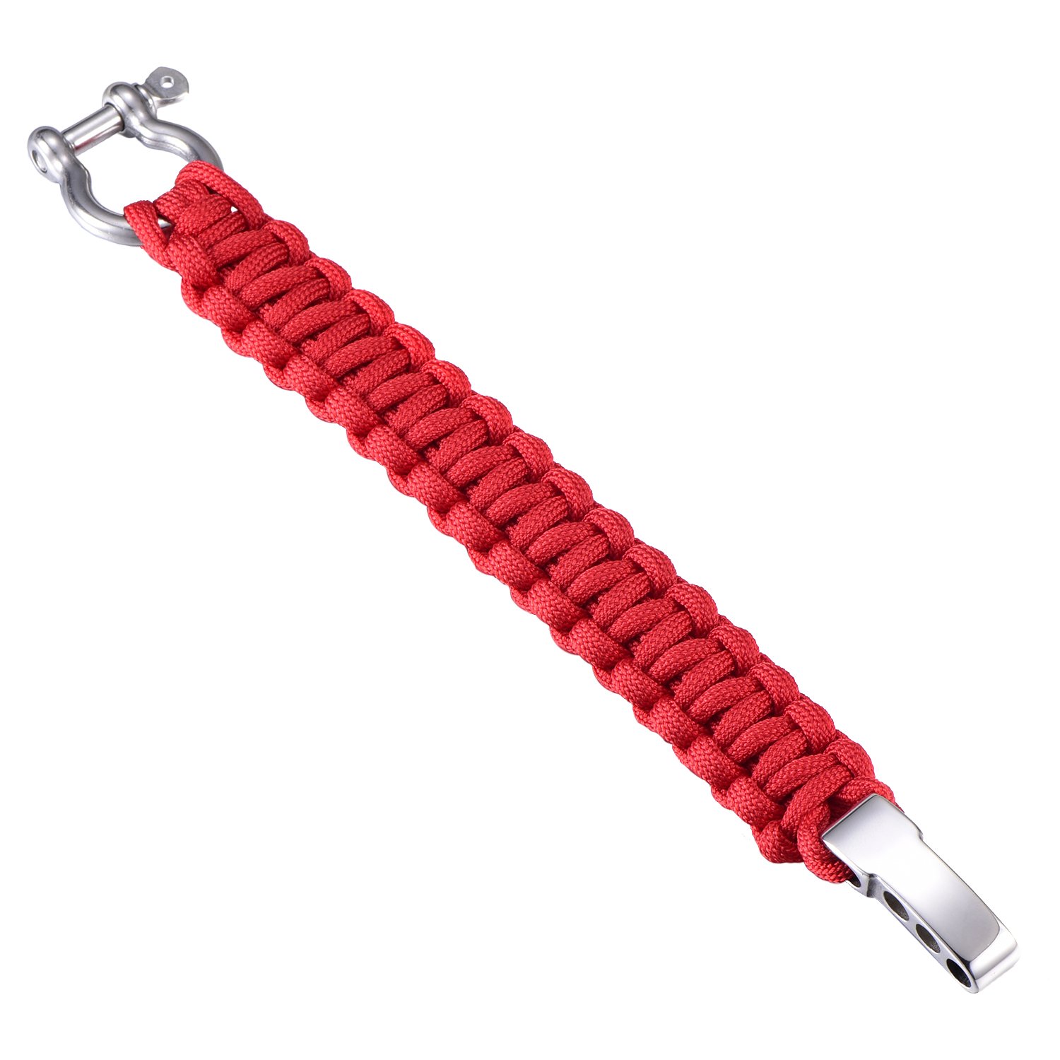 DonDon Men's Paracord Survival Bracelet Woven Outdoor Bracelet with Stainless Steel Fastening red โ image 1