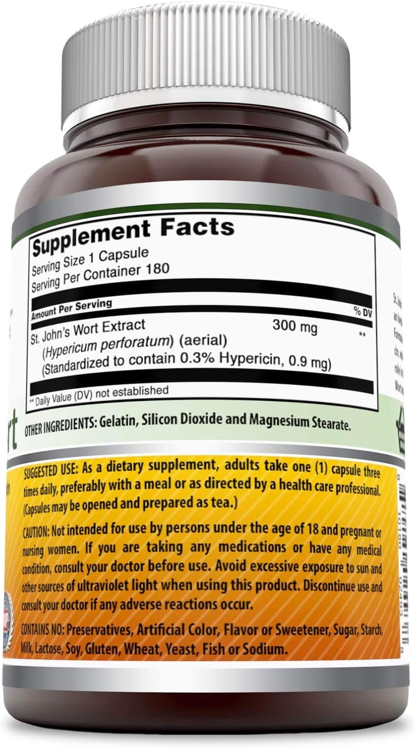 Amazing Nutrition St. Johns Wort - 300mg of 100% Pure St. John’s Wort (Hypericum Perforatum) Extract in Every Capsules * Standardized to Contain 0.3% Hypericin - 180 Capsules Per Bottle: Health & Personal Care