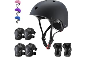 FOOKCIAN Kids Helmet Set Adjustable Helmet for Children, Boys, Girls and Teenagers Aged 3-8 Years with Elbow Pads Knee Pads Wrist Pads Children's Helmet Protection Set for SkateboardsRollerskates