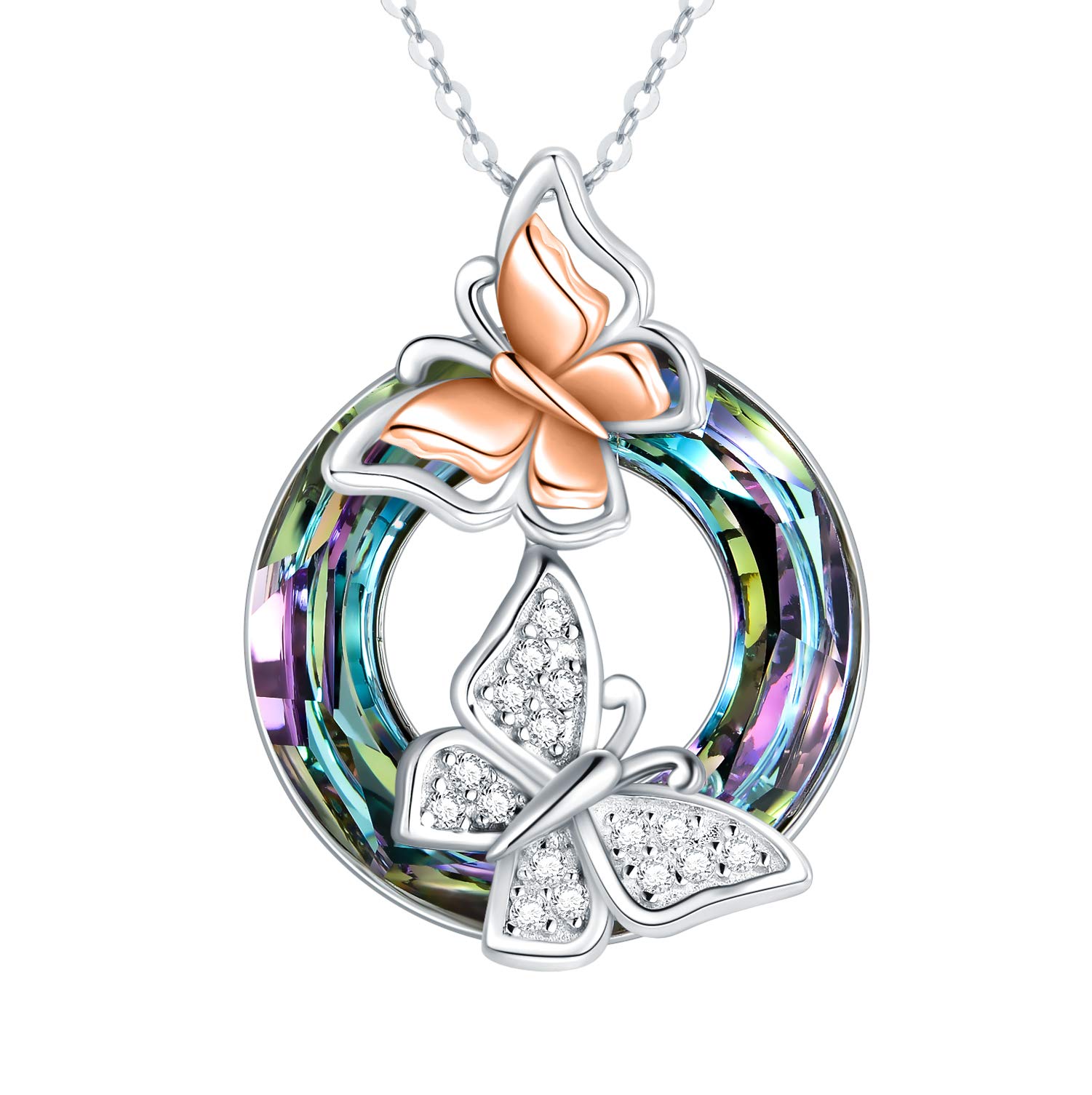 Butterfly Necklace for Women Sterling Silver Pendant with Crystal Anniversary or Birthday jewelry gift for Women girls girlfriend