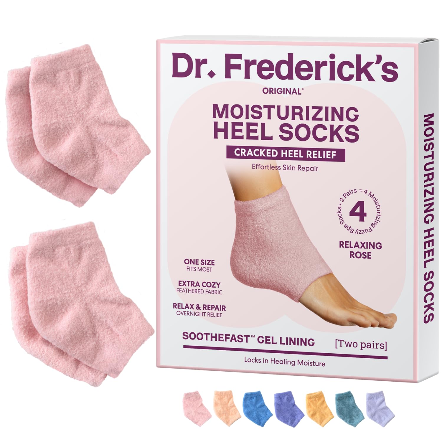Dr. Frederick's Original Moisturizing Fuzzy Heel Socks - 2 Pairs - Cozy Gel-Lined Sleep Socks for Women & Men - Soothes Dry, Cracked Feet - Heel Repair - Relaxing Rose