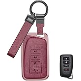 for Lexus Key Fob Cover Case, Premium Aluminum and Leather Protector with Keychain Fits for RX 570, ES 200 NX LX is 250 Key Remote (A-Rose Gold)