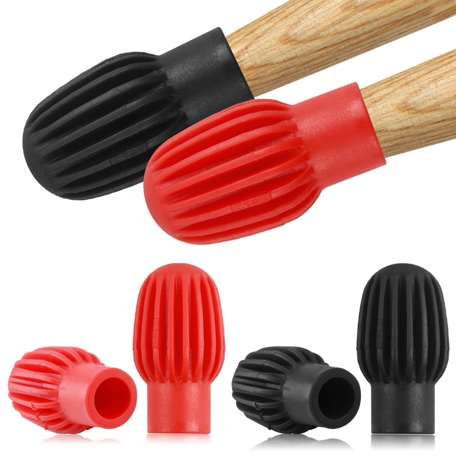 4Pcs Drum Mute Drum Dampener Black and Red Silicone Drumstick Silent Practice Tips Percussion Accessory Mute Replacement Musical Instruments Accessory for Practice Beginner Drumming Enthusiast
