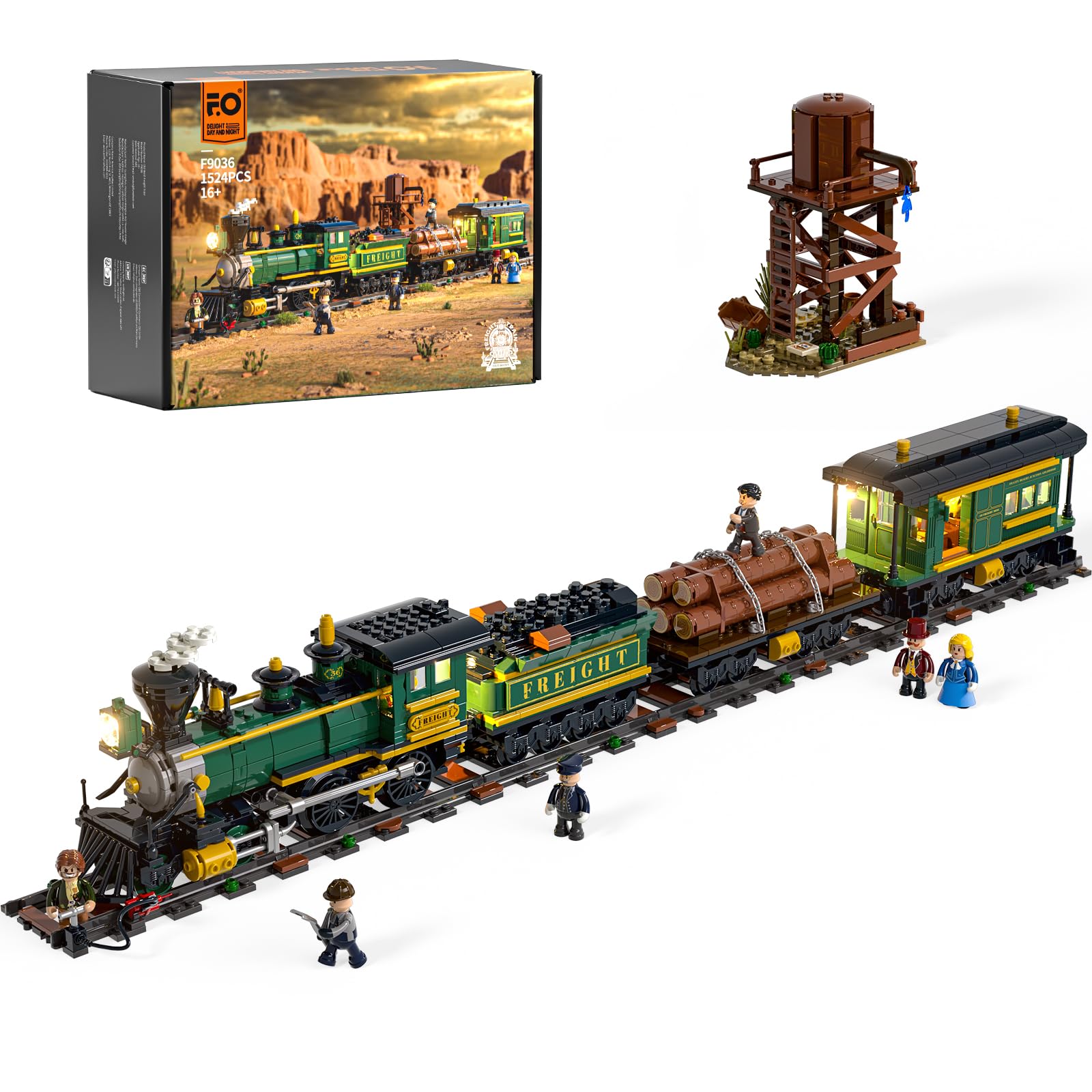 Photo 1 of Funwhole Wild West Freight Train Lighting Building-Bricks Set - Classic 4-4-0 Locomotive Model 1524 Pcs Ideas Kit for Adult and Teens