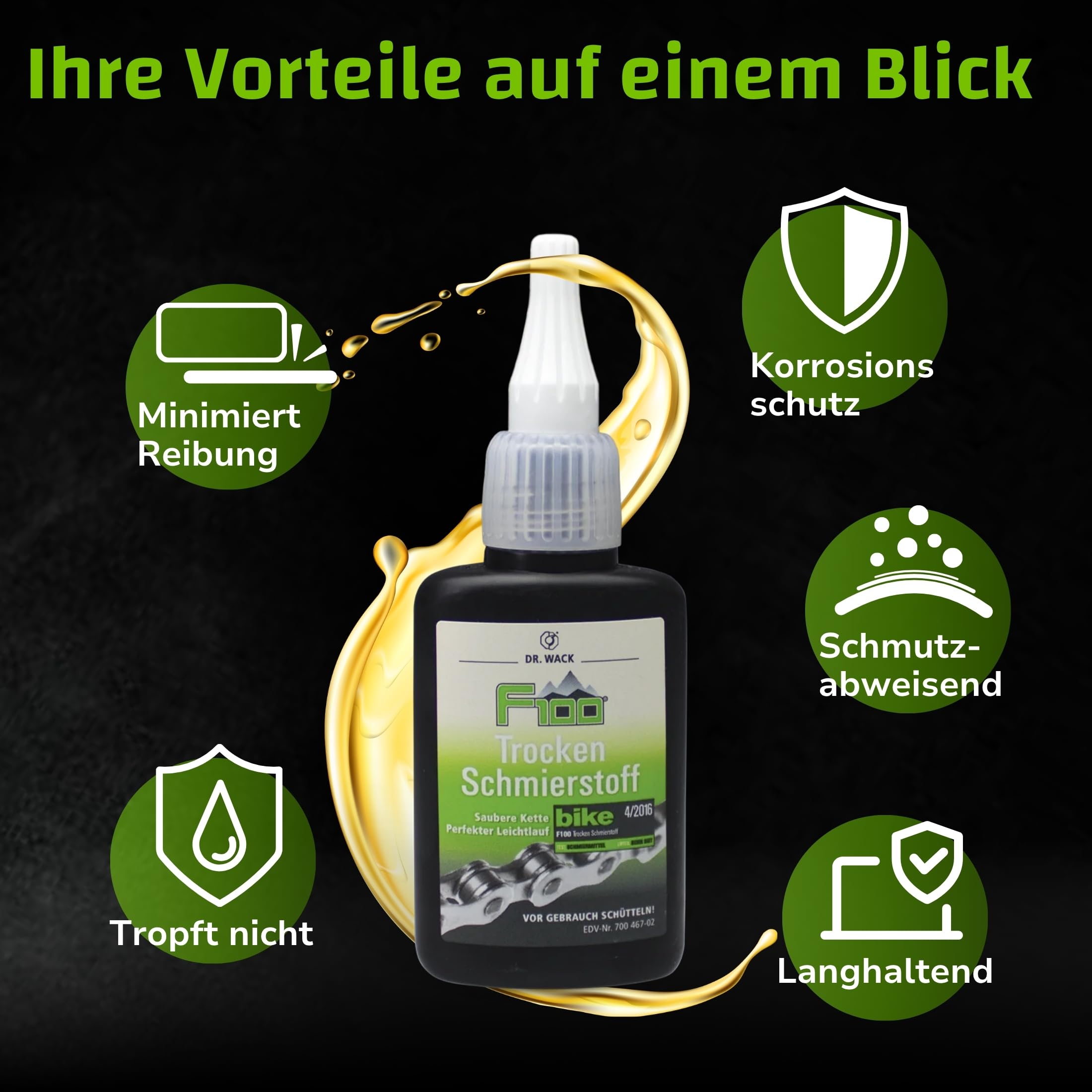 DR. WACK F100 Trocken Schmierstoff 50 ml - Kettenöl schmutz- & wasserabweisend - Schutz vor Korrosion & Verschleiß - Schmiermittel für alle Fahrräder - Hochwertige Fahrradpflege 4