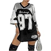 Verdusa Women's Oversized Jersey Sheer Mesh Mini Dress Half Sleeve V Neck T Shirt Dress