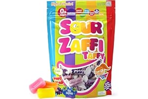 Zollipops Zaffi Taffy Sour in Assorted Sour Flavors, Watermelon, Green Apple, Blue Raspberry, and Grape, 5 oz. Bag