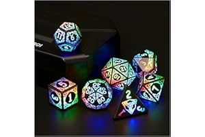 LED Dice Set of 7, DND Dice Rechargeable with Charging Box, Shake to Light Up Colorful Dice, ZHOORQI Dungeon and Dragons Dice USB Port Charging, Role Playing Dice for D&D Table Games（Coloured Light）