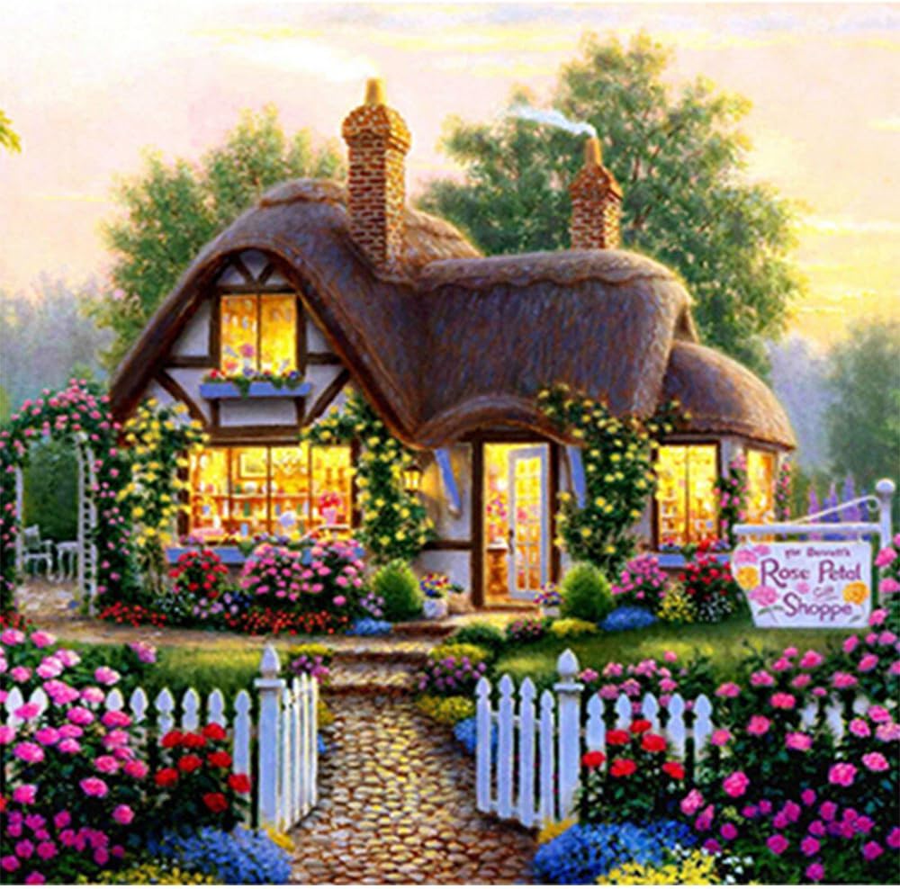 Blxecky 5D DIY Diamond Painting by Number Kits，Fairy Tale Cottage(35X35CM/14X14inch)