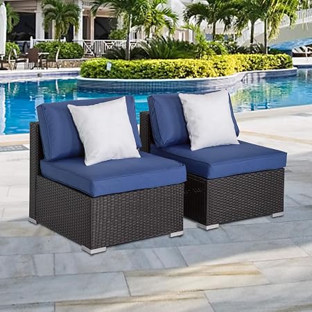 Amazon Com Kinbor Patio Loveseat Wicker Armless Chairs All Weather Black Pe Wicker Sofa Chair Additional Seats For Sectional Sofa With 2 Pillows Garden Outdoor