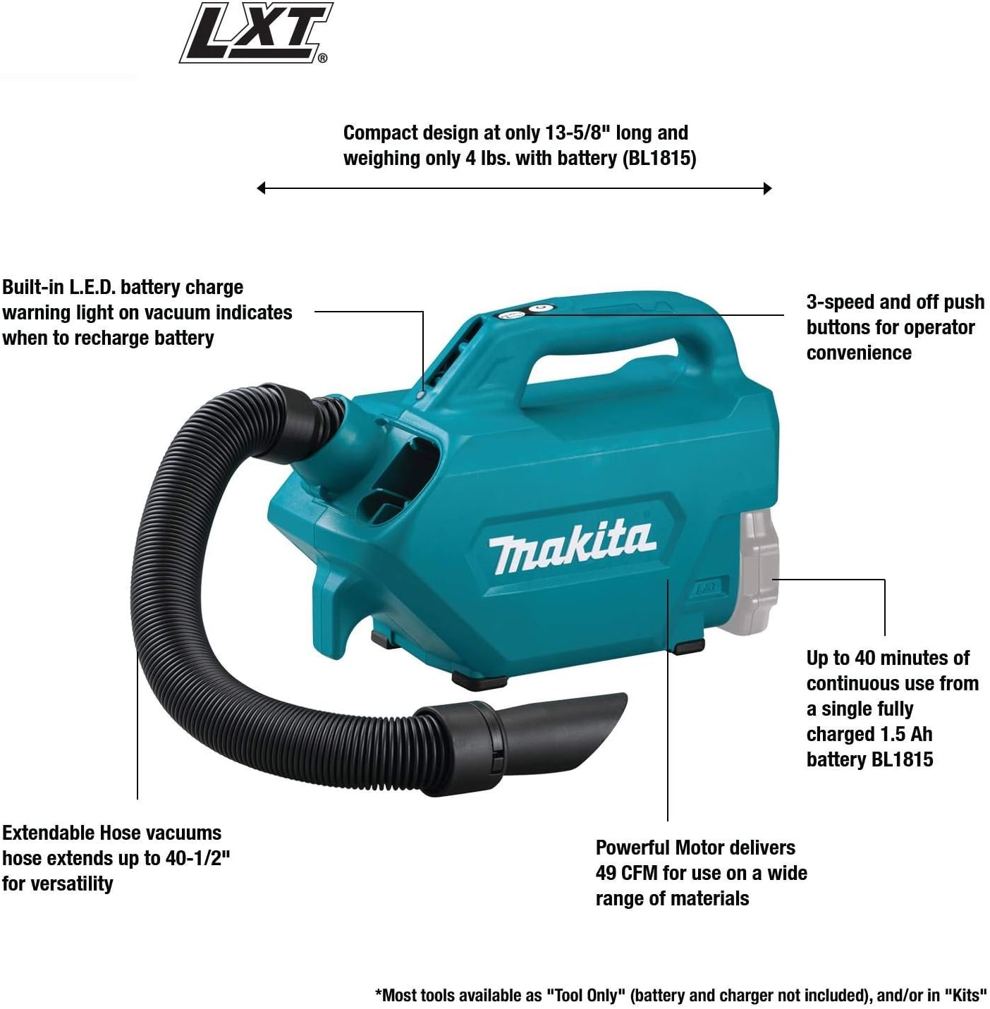 Makita DCL184Z Cordless Vacuum Cleaner, 18 V - Image 3