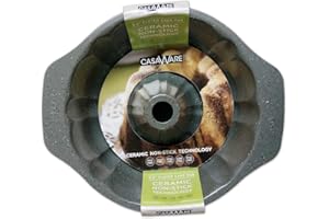 casaWare Fluted Cake Pan 9.5-inch (12-Cup) Ceramic Coated NonStick (Silver Granite)
