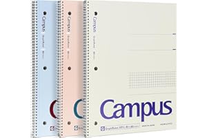 KOKUYO Spiral Notebook with 5x5 Graph Paper, 3 Pack Campus 10-1/2" x 8" Subject Notebooks, 80 Sheets, Light Pink Blue Off-Whi
