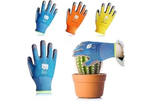 JPP Handlove 2Pairs Kids Gardening Gloves for Age 3-13, Children TPE Grippy Rubber Coated Garden Work Gloves, Colorful（Blue, Orange & Yellow） Size (2Pairs & S,M, L)