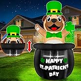 5 Ft Animated St Patricks Day Inflatables Outdoor Decoration Blow Up Bulldog Holding Lucky Shamrock in Pot of Gold Built-in LED Lights St Patrick's Decor for Party Home Lawn Patio Yard Garden