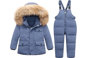 YUEMION Toddler Girl Snowsuit 2Pcs Kids Down Jacket Winter Hooded Coat +Snow Bib Pants Kids Windproof Skiing Suit (2T/6T)