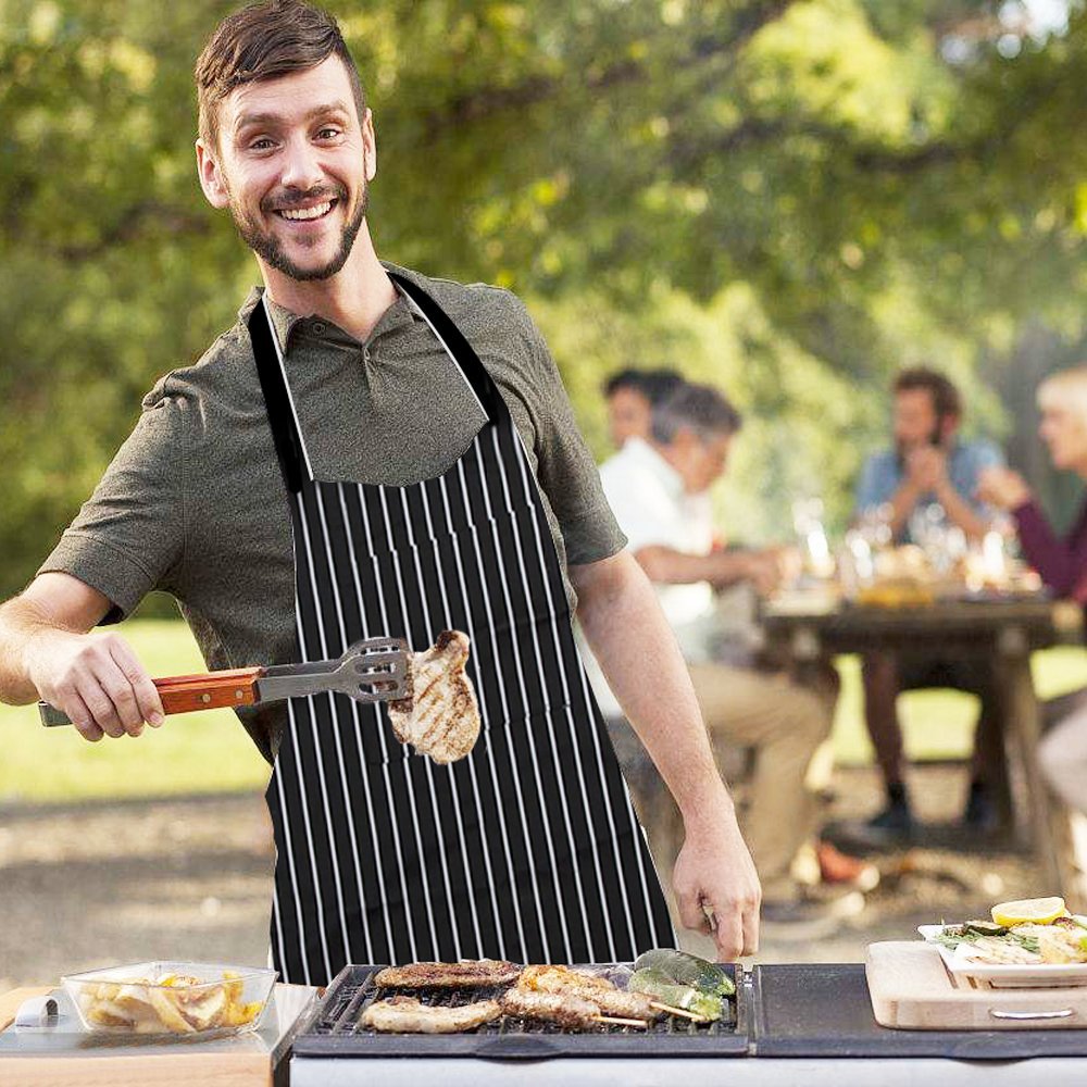 Tablier de Cuisine, Tablier de Cuisine avec 2 Poches, Tablier Noir et Blanc Unisexe pour Les Cuisiniers Restaurant Bistro BBQ, Longueur: Environ 78cm / 30.7 Pouces; Largeur: Environ 61 cm / 24,0 Pouce