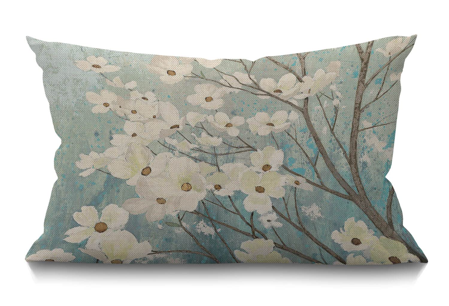 BGBDEIA Farmhouse Decorative Outdoor Throw Pillow Covers for Couch Sofa Bed Spring Dogwood Blossoms Light Blue White Pillow Cover Modern Decor Pillow Case 30 x 50 cm 12 x 20 Inch