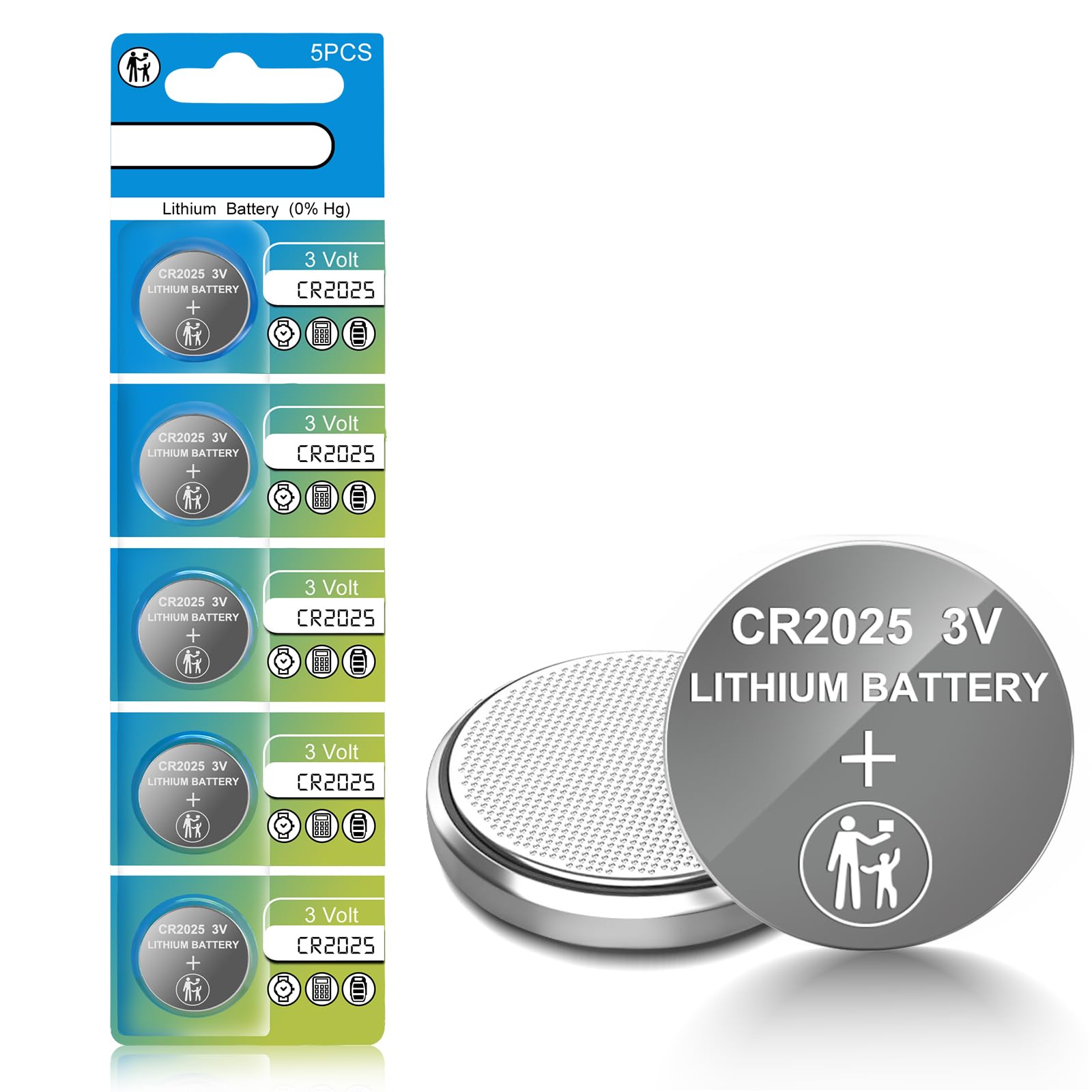 volkate CR2025 3V Lithium Battery, 5 Count Pack, CR
