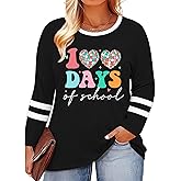 YI XIANG RAN Plus Size 100 Days of School Shirt Women Teacher Shirts 100 Days Gift Tees Casual Long Sleeve Tops