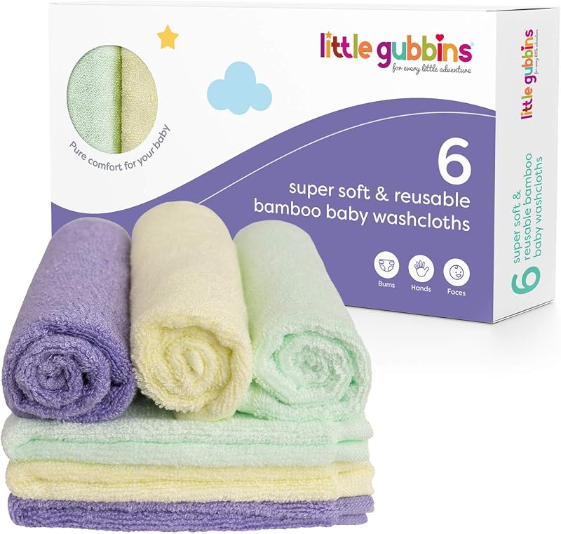 Little Gubbins 6 Bamboo Wash Cloths 25x25cm 100% Natural Baby Towels