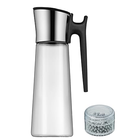 WMF Basic Wasserkaraffe, mit Reinigungsperlen, Glas-Karaffe mit Griff 1,5l, Höhe 31 cm, Silikondeckel, CloseUp-Verschluss