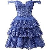 Sevintage Off Shoulder Lace Sparkly Tulle Homecoming Dress Short 2026 Corset Tiered Formal Party Gown