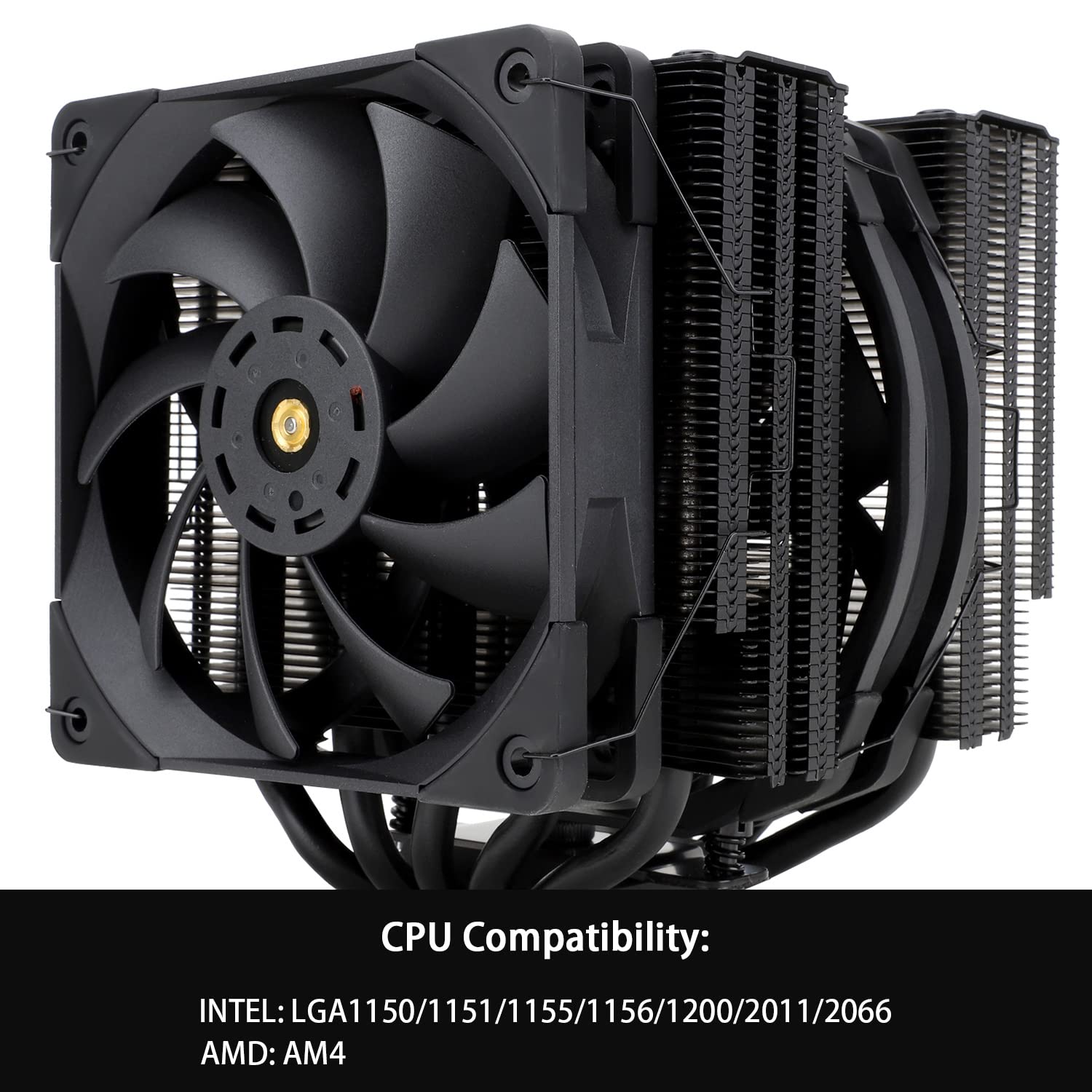 FC140 Black CPU Cooler Dual Towers and Dual Fans, 5 * 8mm Heat Pipes, 4Pin PWM Fan with S-FDB Bearing, for AMD AM4/AM5 Intel 1150/1151/1200/2011/2066/1700